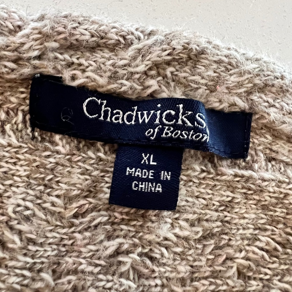 Chadwicks of Boston Marled Tan Cable Knit Lambswool 3/4 Sleeve Sweater Dress XL - Picture 6 of 10
